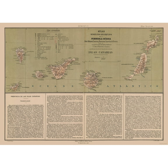 Historic Map - Canary Islands Spain - Valverde 1880 - 31.56 x 23 - Vintage Wall Art