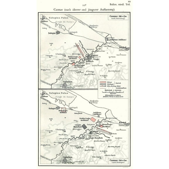 Historic Map - Cannae Italy - Putzgers 1897 - 23 x 40.47 - Vintage Wall Art