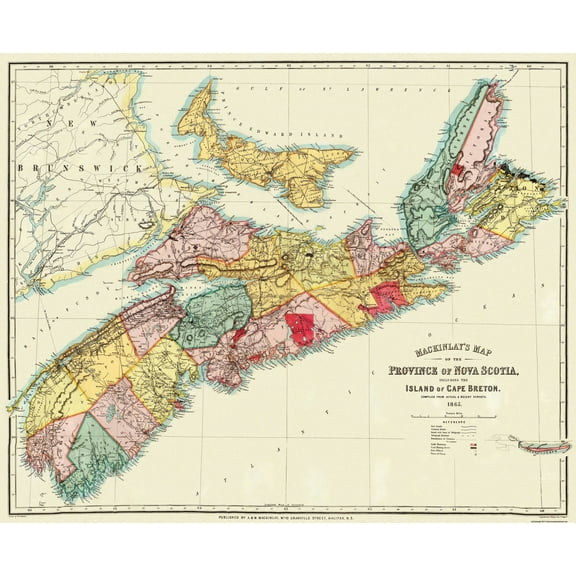 Historic Map - Cape Breton Nova Scotia - Mackinlay 1865 - 28.13 x 23 - Vintage Wall Art