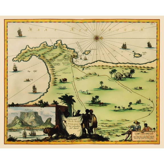 Historic Map - Cape of Good Hope South Africa - Nieuhoff 1682 - 23 x 28.42 - Vintage Wall Art