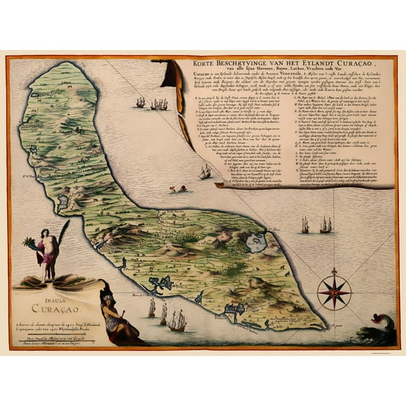 Historic Map - Caribbean Curacao - 1690 - 23 x 30.46 - Vintage Wall Art