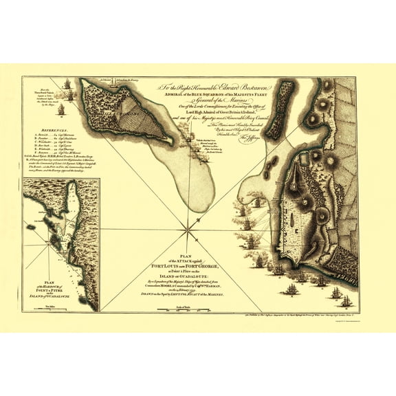 Historic Map - Caribbean Fort Louis Fort George Attack Plan - Jefferys 1760
