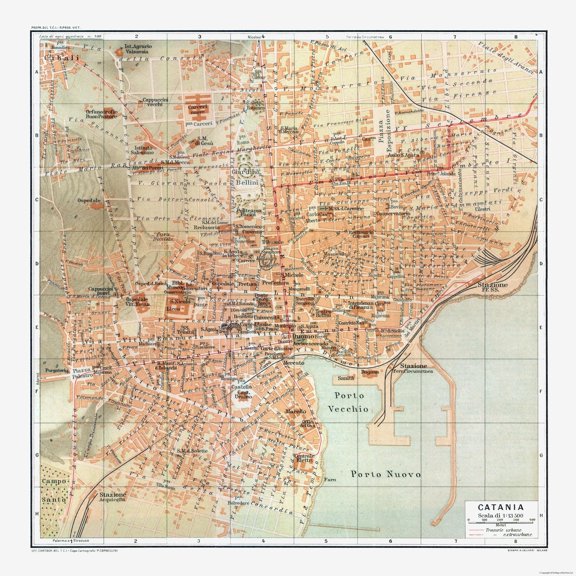 Historic Map - Catania Italy - Baedeker 1880 - Vintage Wall Art