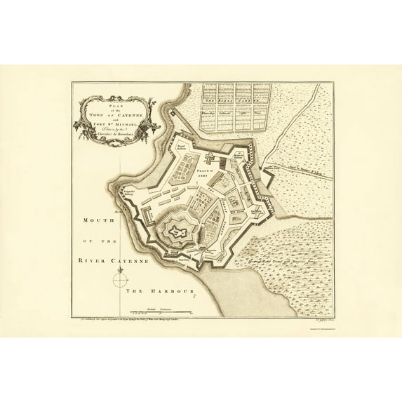 Historic Map - Cayenne French Guiana Fort St Michael - Jefferys 1760