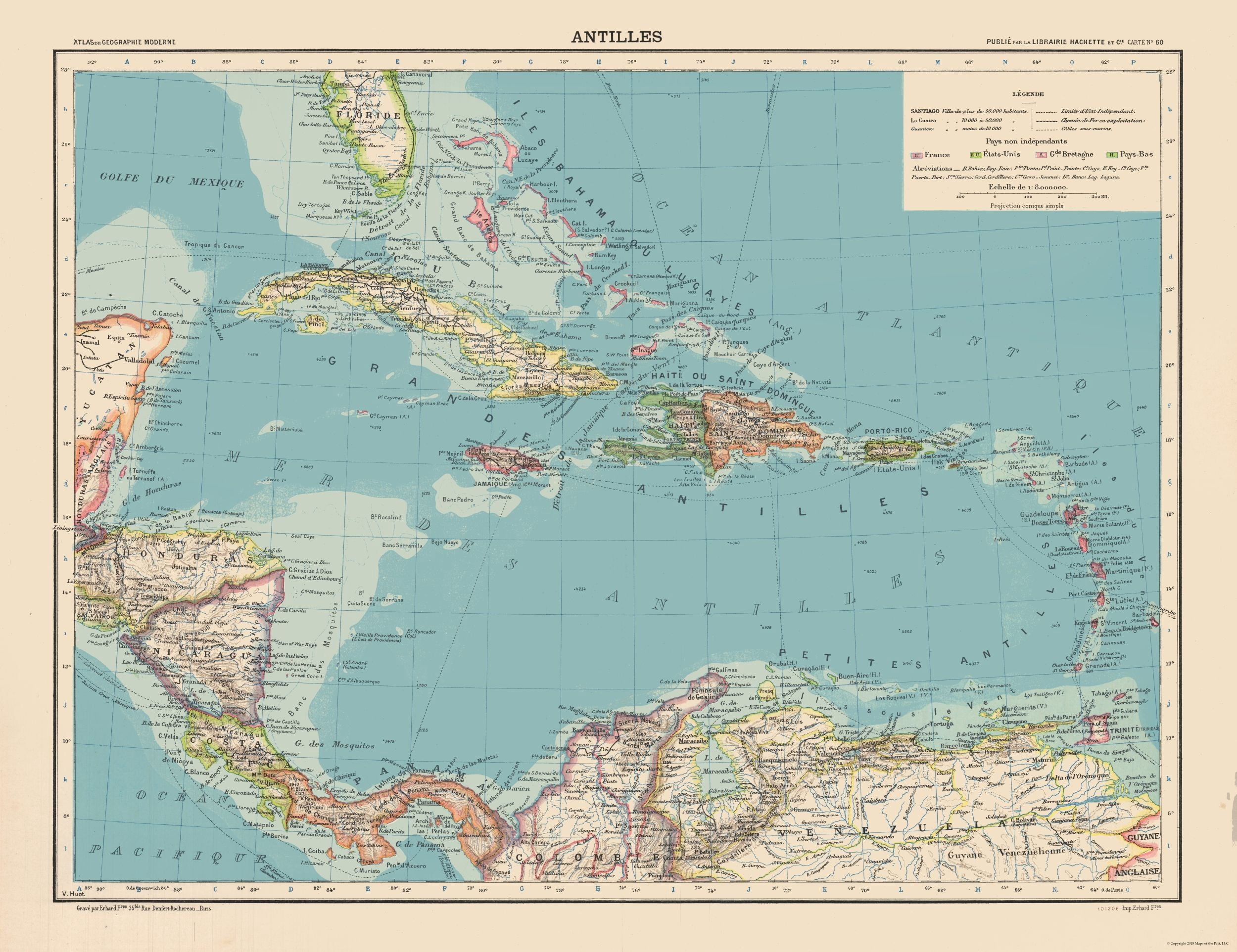 Historic Map - Central America Caribbean - Schrader 1908 - Vintage Wall ...