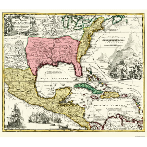 Historic Map - Central America New Spain Mexico - Homann 1732 - Vintage Wall Art