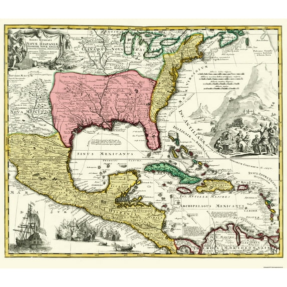 Historic Map - Central America New Spain Mexico - Homann 1732 - Vintage Wall Art
