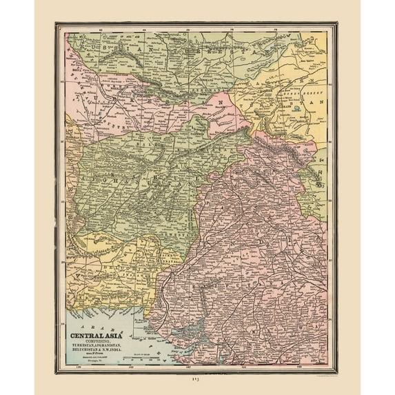 Historic Map - Central Asia - Cram 1888 - Vintage Wall Art