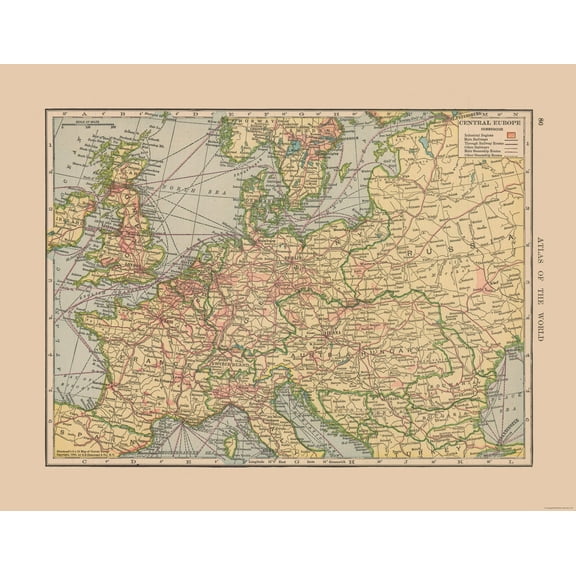 Historic Map - Central Europe- Hammond 1910 - 29.59 x 23 - Vintage Wall Art