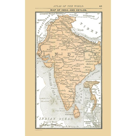 Historic Map - Ceylon India - Alden 1886 - Vintage Wall Art