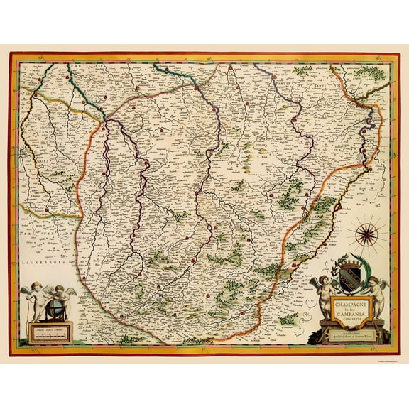 Historic Map - Champagne France Vicinity - Blaeu 1635 - 23 x 29.32 - Vintage Wall Art