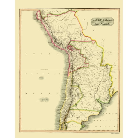Historic Map - Chile Bolivia Argentina Peru - Thomson 1816 - Vintage Wall Art
