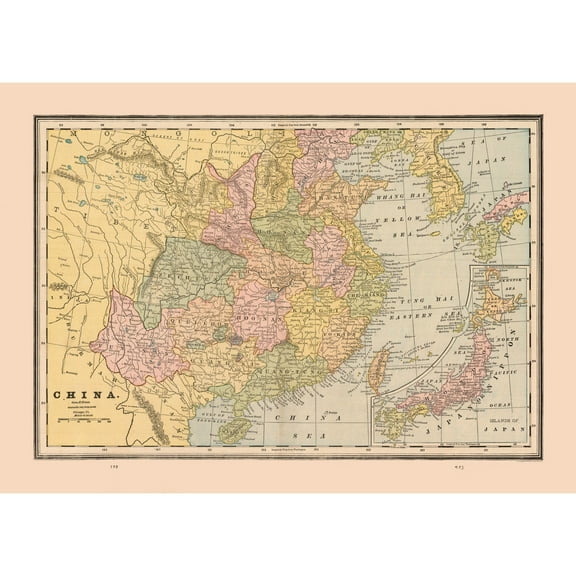 Historic Map - China - Cram 1888 - 32.25 x 23 - Vintage Wall Art
