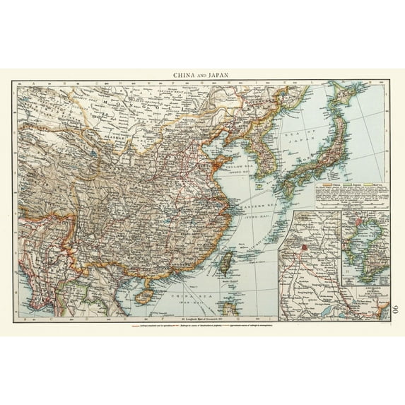 Historic Map - China Japan - Andree 1895 - Vintage Wall Art