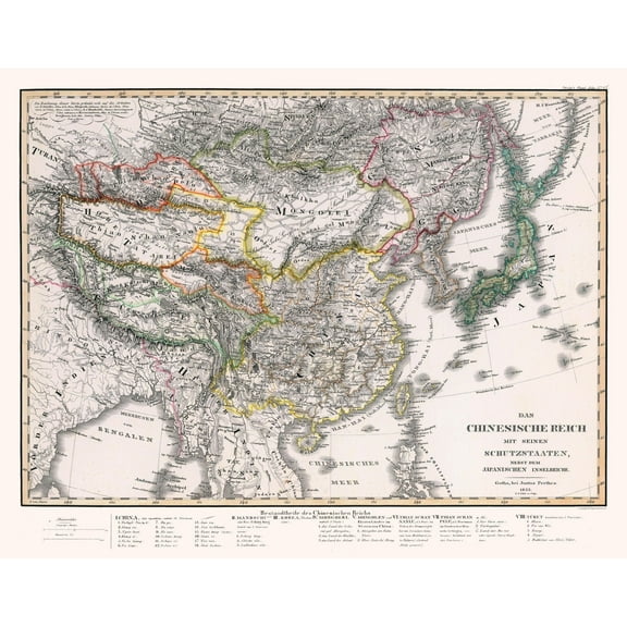 Historic Map - China Japan - Perthes 1833 - 29.43 x 23 - Vintage Wall Art