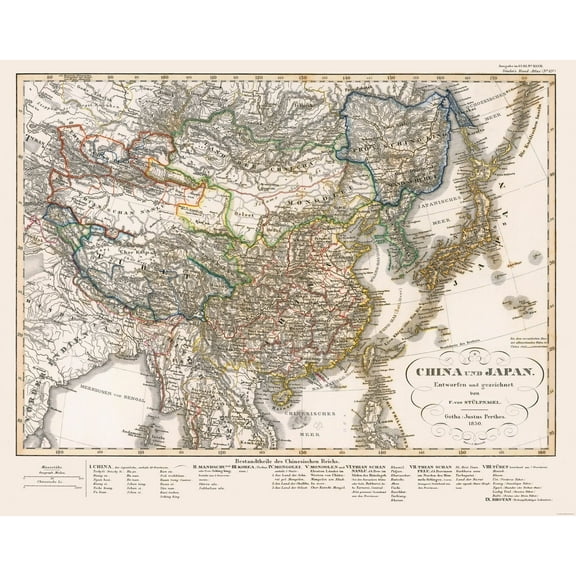 Historic Map - China Japan - Perthes 1850 - 29.04 x 23 - Vintage Wall Art