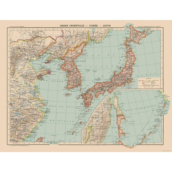 Historic Map - China Korea Japan - Schrader 1908 - 29.96 x 23 - Vintage Wall Art
