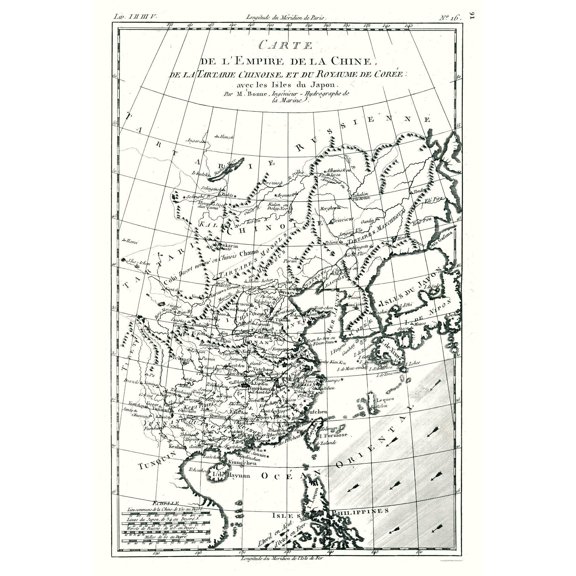 Historic Map - Chinese Empire Tartary Korea - Bonne 1780 - 23 x 34.12 - Vintage Wall Art