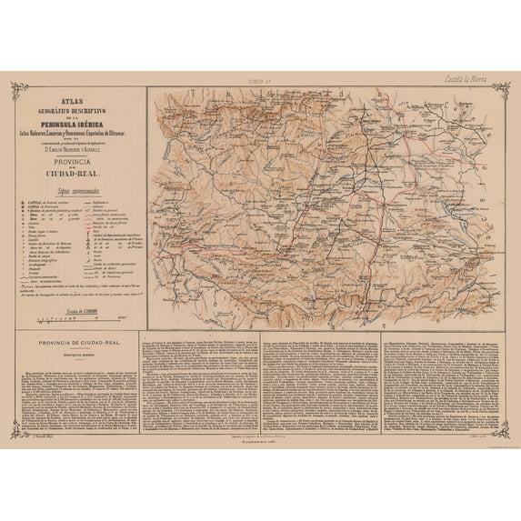 Historic Map - Ciudad Real Province Spain - Valverde 1880 - Vintage Wall Art