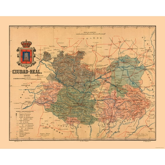 Historic Map - Ciudad Real Spain - Martine 1904 - 28.53 x 23 - Vintage Wall Art