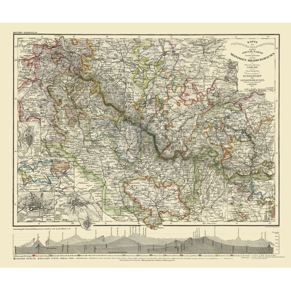 Historic Map - Coburg Hildburghausen Region Germany - Meyer 1849 - 23 x 27 - Vintage Wall Art