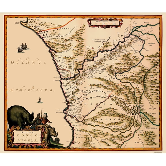 Historic Map - Congo Angola Africa - Blaeu 1662 - 23 x 27.06 - Vintage Wall Art