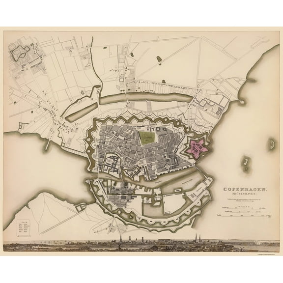 Historic Map - Copenhagen Denmark - Chapman 1856 - 23 x 28.34 - Vintage Wall Art