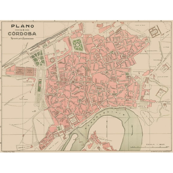 Historic Map - Cordova Spain - Martin 1911 - 30.01 x 23 - Vintage Wall Art