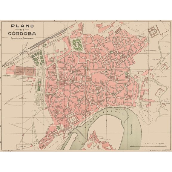 Historic Map - Cordova Spain - Martin 1911 - Vintage Wall Art
