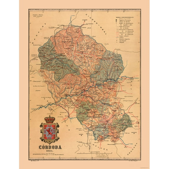Historic Map - Cordova Spain - Martine 1904 - 23 x 29.74 - Vintage Wall Art