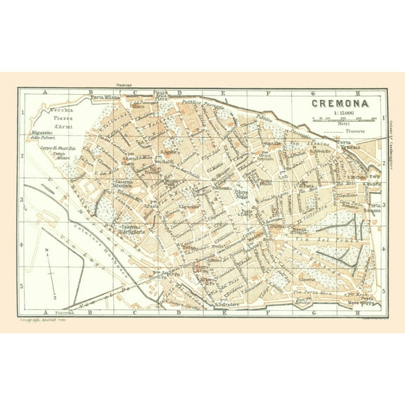 Historic Map - Cremona Italy - Bertarelli 1914 - 35.69 x 23 - Vintage Wall Art