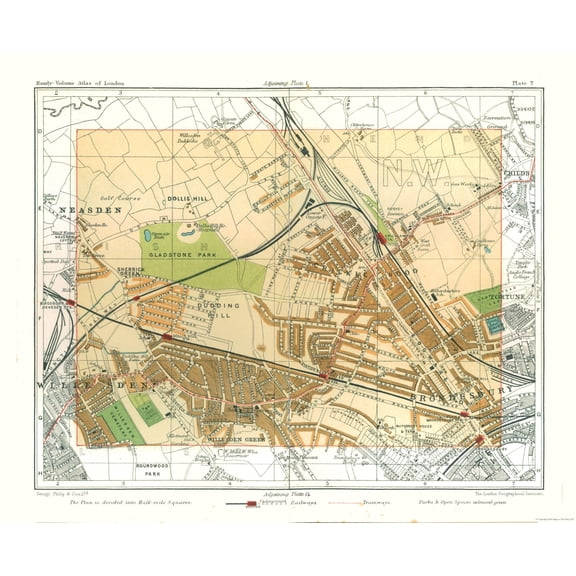 Historic Map - Cricklewood London England - Philip 1904 - 28.17 x 23 - Vintage Wall Art