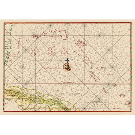 Historic Map - Cuba Bahamas - Vinckeboons 1650 - Vintage Wall Art