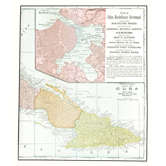 Historic Map - Cuba - Cram 1898 - Vintage Wall Art