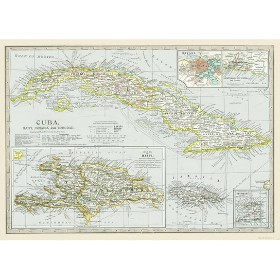 Historic Map - Cuba Haiti Jamaica Trinidad - Century 1897 - 32 x 23 - Vintage Wall Art