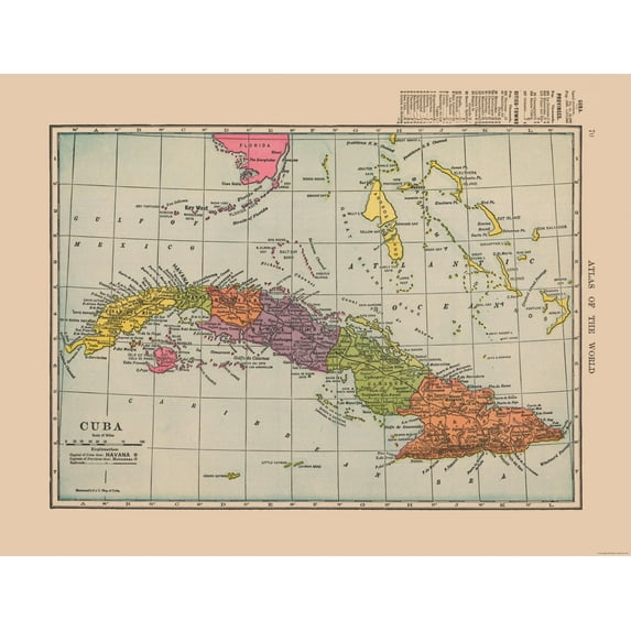 Historic Map - Cuba - Hammond 1910 - Vintage Wall Art