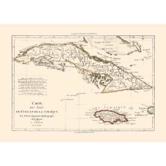 Historic Map - Cuba Jamaica - Santini 1794 - 32.22 x 23 - Vintage Wall Art