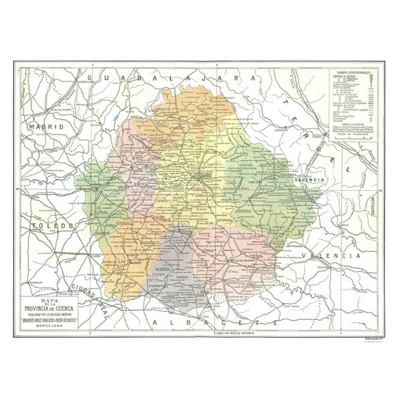 Historic Map - Cuenca Spain - Pompido 1913 - 30.22 x 23 - Vintage Wall Art