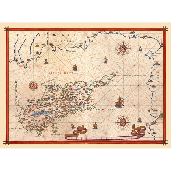 Historic Map - Cyprus - Martines 1587 - 31.18 x 23 - Vintage Wall Art