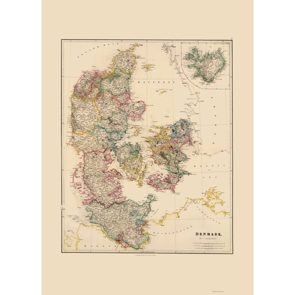 Historic Map - Denmark - Arrowsmith 1844 - 23 x 31.95 - Vintage Wall Art