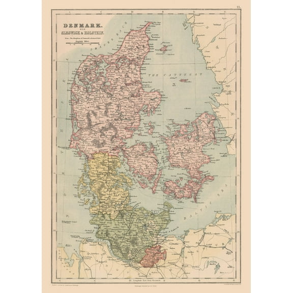 Historic Map - Denmark - Black 1867 - 23 x 32.21 - Vintage Wall Art