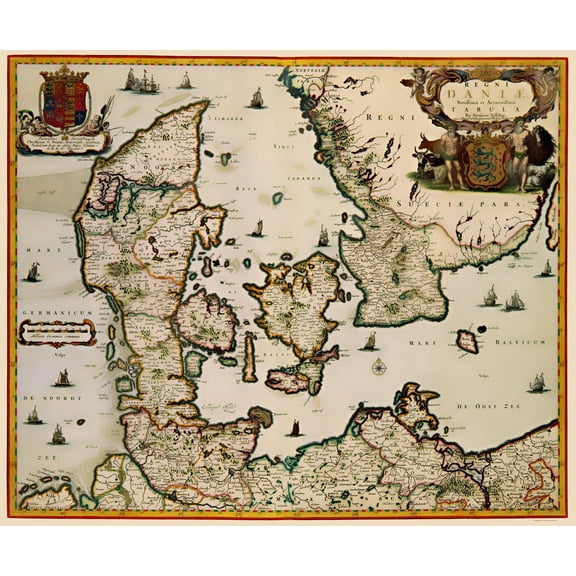 Historic Map - Denmark - Blaeu 1662 - 23 x 27.80 - Vintage Wall Art