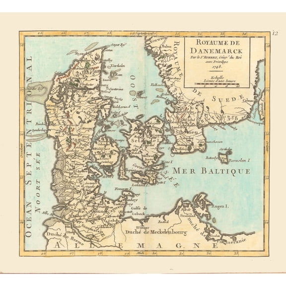 Historic Map - Denmark Kingdom - Robert 1748 - Vintage Wall Art