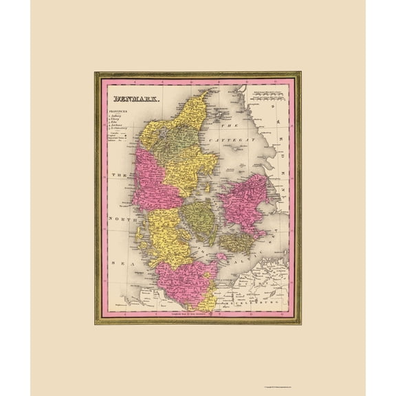 Historic Map - Denmark - Mitchell 1846 - 23 x 27.10 - Vintage Wall Art