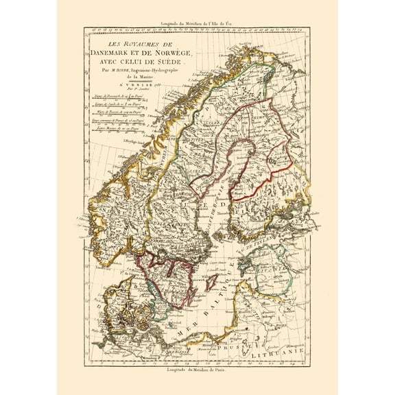Historic Map - Denmark - Norway, Sweden - Santini 1794 - Vintage Wall Art