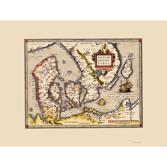 Historic Map - Denmark - Ortelius 1570 - 23 x 30.38 - Vintage Wall Art