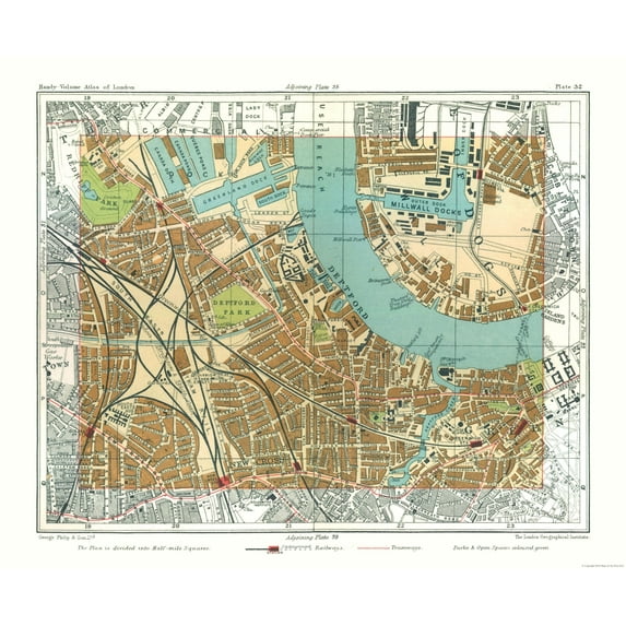 Historic Map - Deptford London England - Philip 1904 - Vintage Wall Art