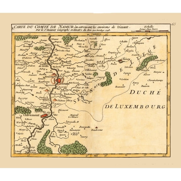 Historic Map - Dinant Environs Belgium - Robert 1748 - 26.82 x 23 - Vintage Wall Art