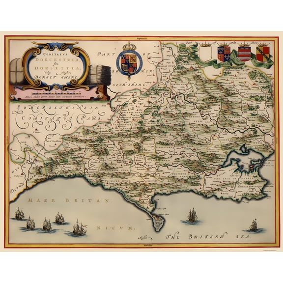 Historic Map - Dorset County England - Blaeu 1646 - Vintage Wall Art