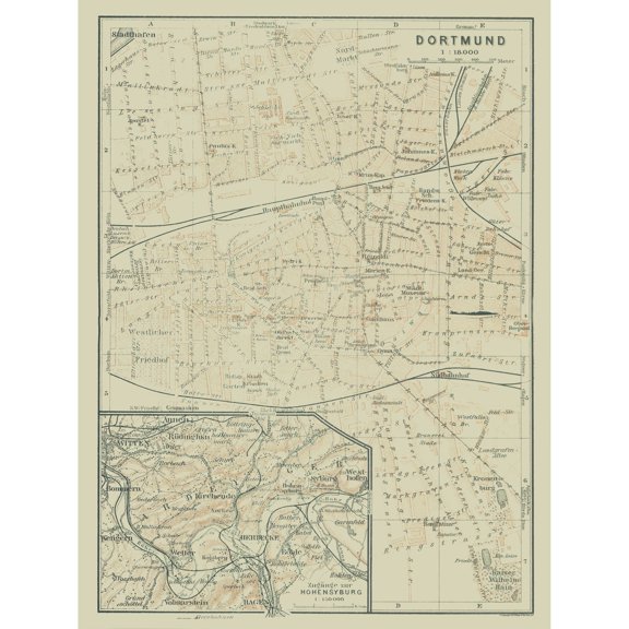 Historic Map - Dortmund Germany - Baedeker 1914 - 23 x 30.61 - Vintage Wall Art